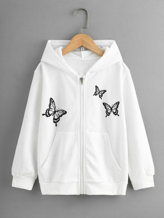 zipper white with 3 Butterfly Print