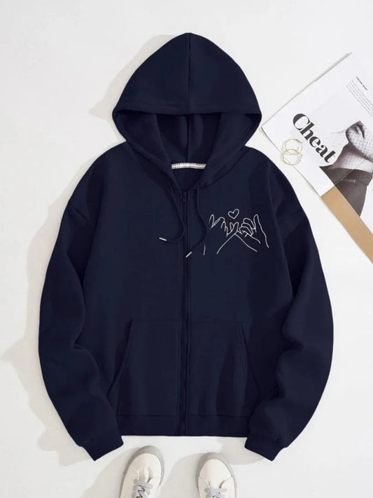 NAVY ZIPPER HOODIE POC PINKY PROMISE